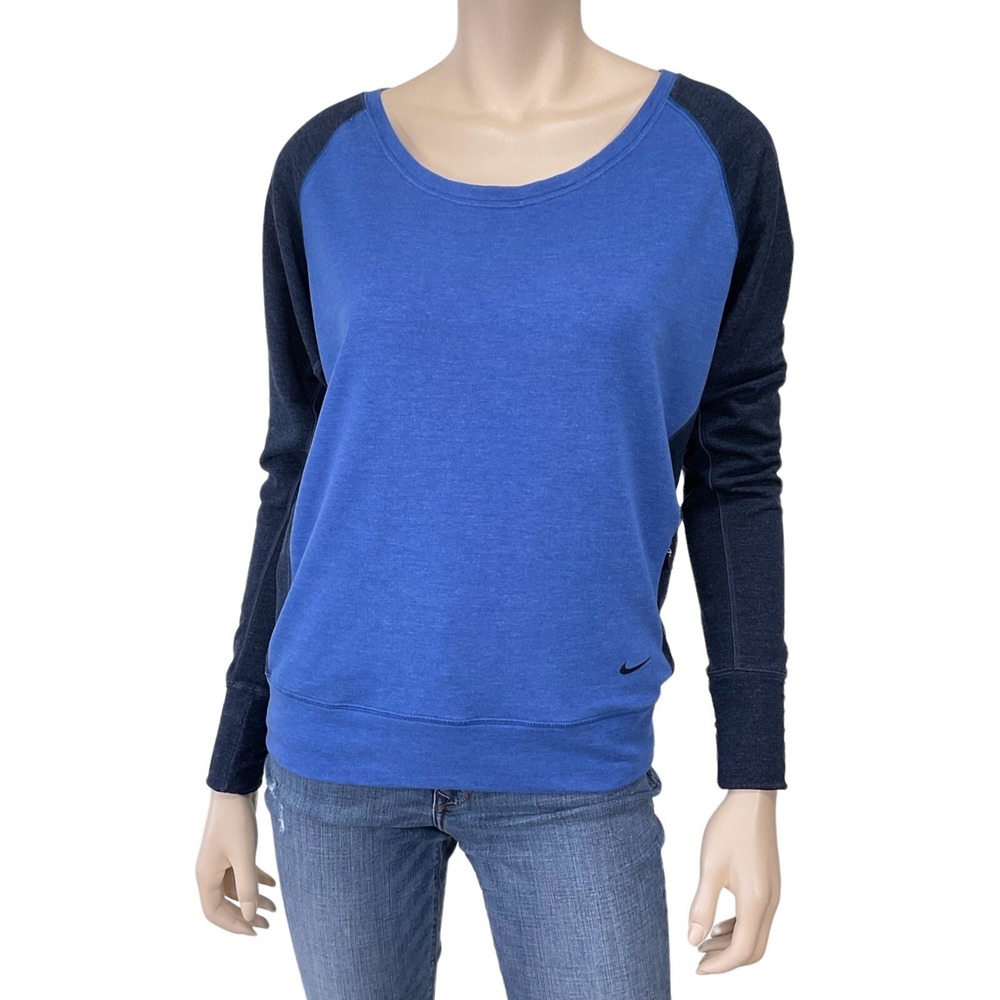 Nike Sweatshirt Women Small Blue Long Sleeve Dri-Fit Activewear Ragland Baseball